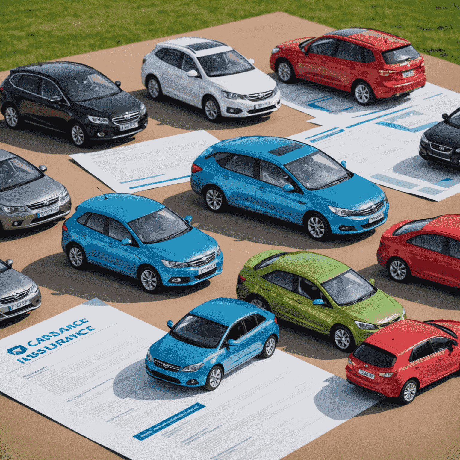 Various types of car insurance policies displayed as a collage, showcasing different coverage options