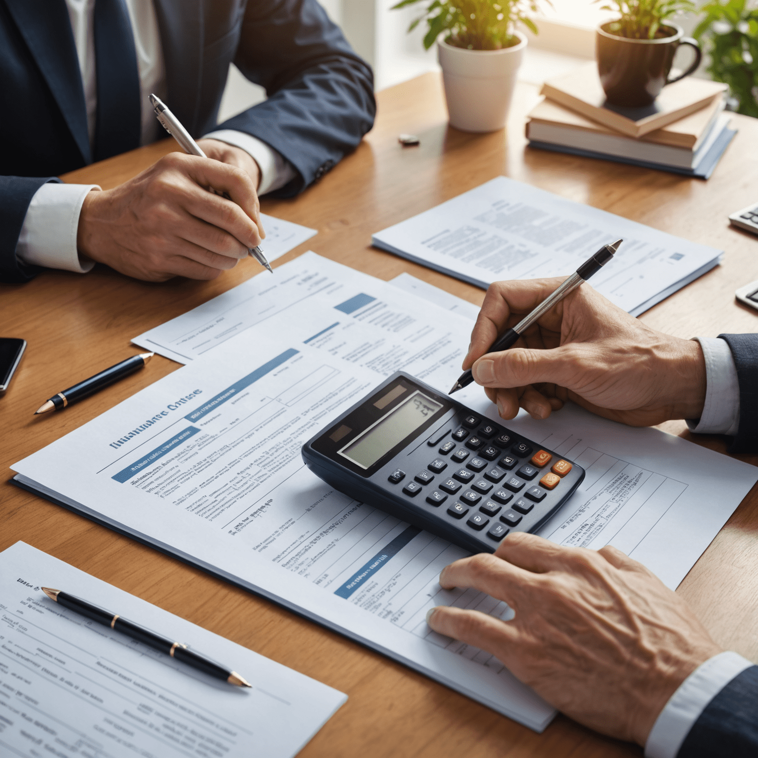 A person reviewing insurance documents with a calculator, representing the process of evaluating coverage needs